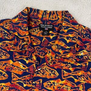 Polo Jeans‎ Co. Ralph Lauren Button Up Fish Print Short Sleeve Shirt Mens Small